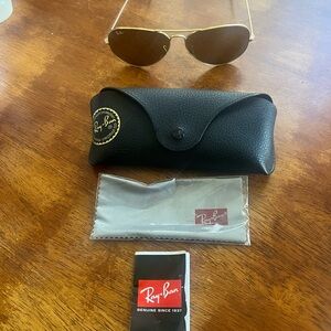 Ray-Ban Gold Frame Sunglasses with Brown Lenses and Black Case